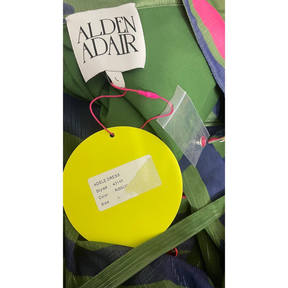 Alden Adair Adele Dress L Ribbon Green Pink Mini NWT - Picture 6 of 16
